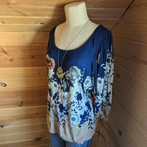 Anthropologie Deletta Navy Floral Knit Top